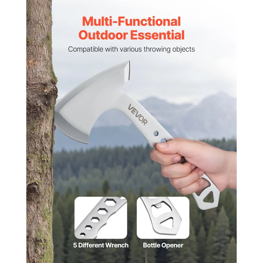 VEVOR Throwing Axes and Tomahawks, 3 Pack Hatchet Axes and 3 Pack Knives Throwing Products Set, Handle with Wrench and Bottle Opener, Stainless Steel, Black Nylon Sheath, for Recreation Competition