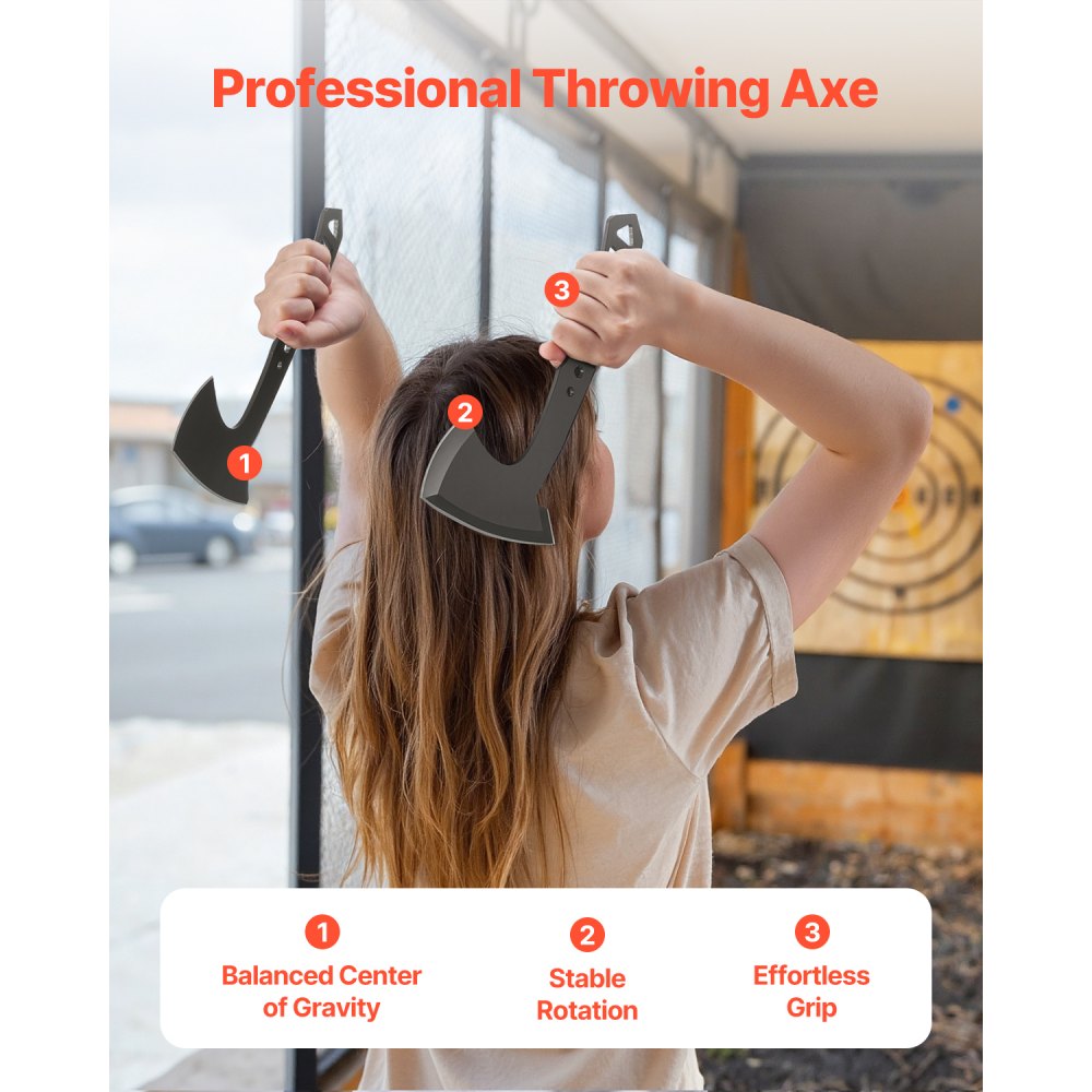VEVOR Throwing Axes and Tomahawks, 3 Pack Axe Throwing Hatchet Set, Multi-Functional Handle with Wrench and Bottle Opener, Stainless Steel, with Black Nylon Sheath, for Recreation and Competition