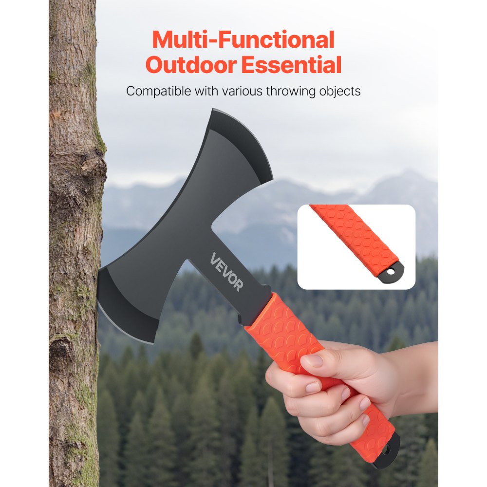 VEVOR Throwing Axes and Tomahawks, 3 Pack 11.9 inch Double Bit Axe Throwing Hatchet Set, Stainless Steel Head with Non-Slip TPR Rubber Handle, with Black Nylon Sheath, for Recreation and Competition