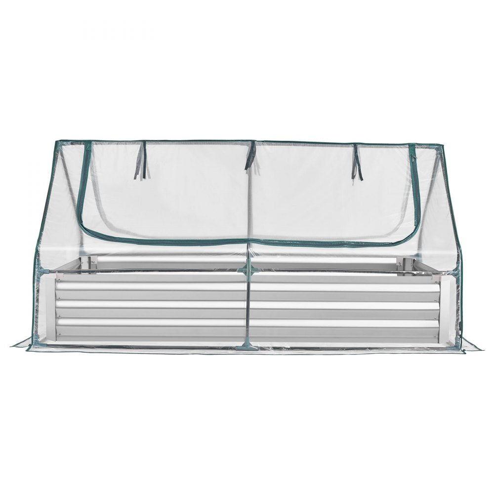 VEVOR Raised Garden Bed with Cover, 6 x 3 x 1 ft, Rectangular Galvanized Metal Planter Box Kit Outdoor, with PE Greenhouse Cover & Gloves, Rustproof Alu-Zinc, for Growing Flowers Vegetables, Silver