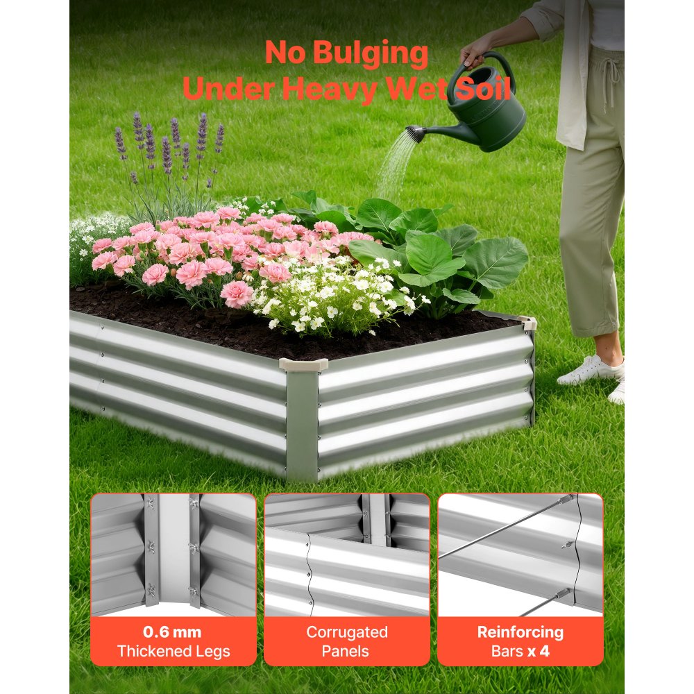 VEVOR 2 Pack Galvanized Raised Garden Beds, 6 x 3 x 1 ft, Rectangular Metal Planter Boxes Kit Outdoor, Bottomless Elevated Planting Box with Gloves, Alu-Zinc, for Growing Flowers Vegetables, Silver