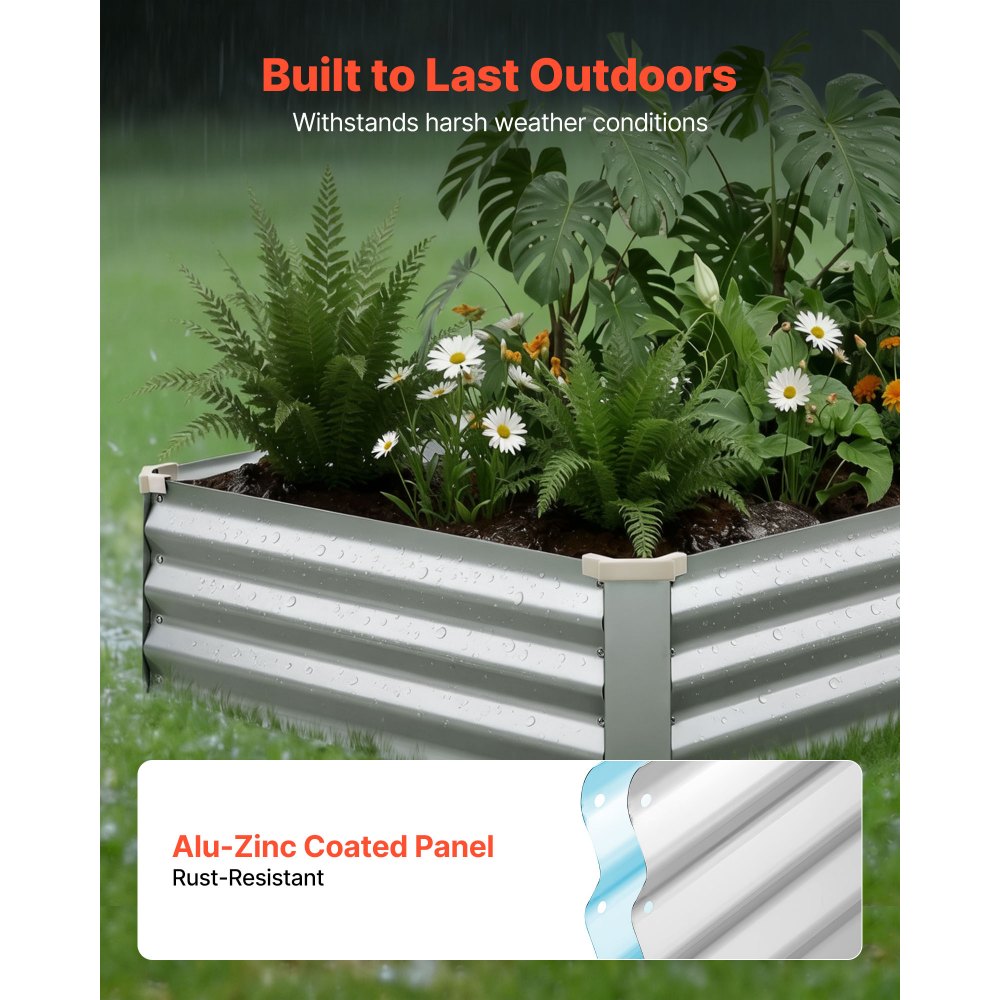 VEVOR 2 Pack Galvanized Raised Garden Beds, 6 x 3 x 1 ft, Rectangular Metal Planter Boxes Kit Outdoor, Bottomless Elevated Planting Box with Gloves, Alu-Zinc, for Growing Flowers Vegetables, Silver