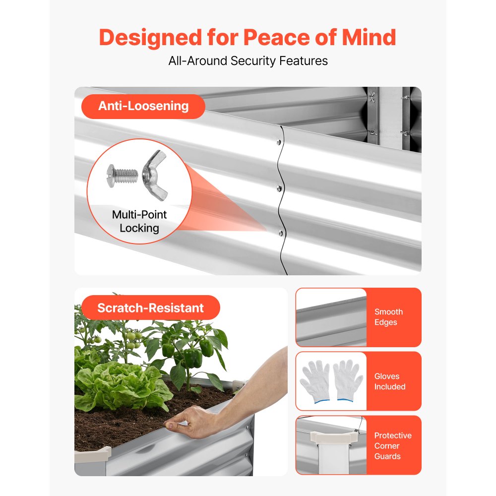 VEVOR 2 Pack Galvanized Raised Garden Beds, 6 x 3 x 1 ft, Rectangular Metal Planter Boxes Kit Outdoor, Bottomless Elevated Planting Box with Gloves, Alu-Zinc, for Growing Flowers Vegetables, Silver