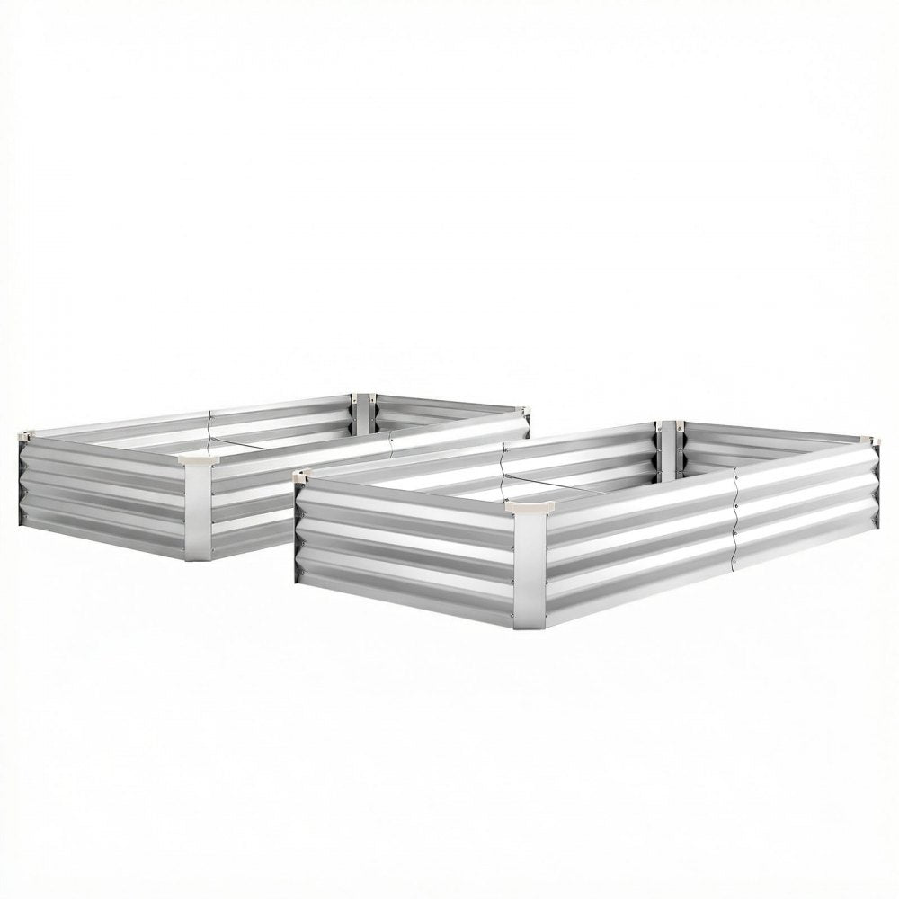 VEVOR 2 Pack Galvanized Raised Garden Beds, 6 x 3 x 1 ft, Rectangular Metal Planter Boxes Kit Outdoor, Bottomless Elevated Planting Box with Gloves, Alu-Zinc, for Growing Flowers Vegetables, Silver