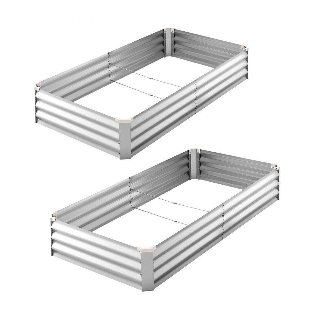 VEVOR 2 Pack Galvanized Raised Garden Beds, 6 x 3 x 1 ft, Rectangular Metal Planter Boxes Kit Outdoor, Bottomless Elevated Planting Box with Gloves, Alu-Zinc, for Growing Flowers Vegetables, Silver