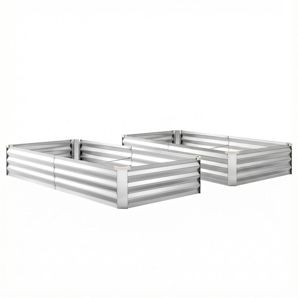 VEVOR 2 Pack Galvanized Raised Garden Beds, 6 x 3 x 1 ft, Rectangular Metal Planter Boxes Kit Outdoor, Bottomless Elevated Planting Box with Gloves, Alu-Zinc, for Growing Flowers Vegetables, Silver