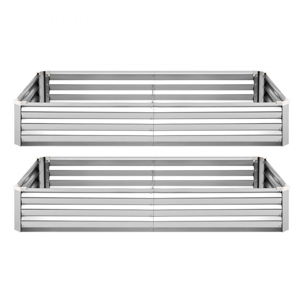 VEVOR 2 Pack Galvanized Raised Garden Beds, 6 x 3 x 1 ft, Rectangular Metal Planter Boxes Kit Outdoor, Bottomless Elevated Planting Box with Gloves, Alu-Zinc, for Growing Flowers Vegetables, Silver