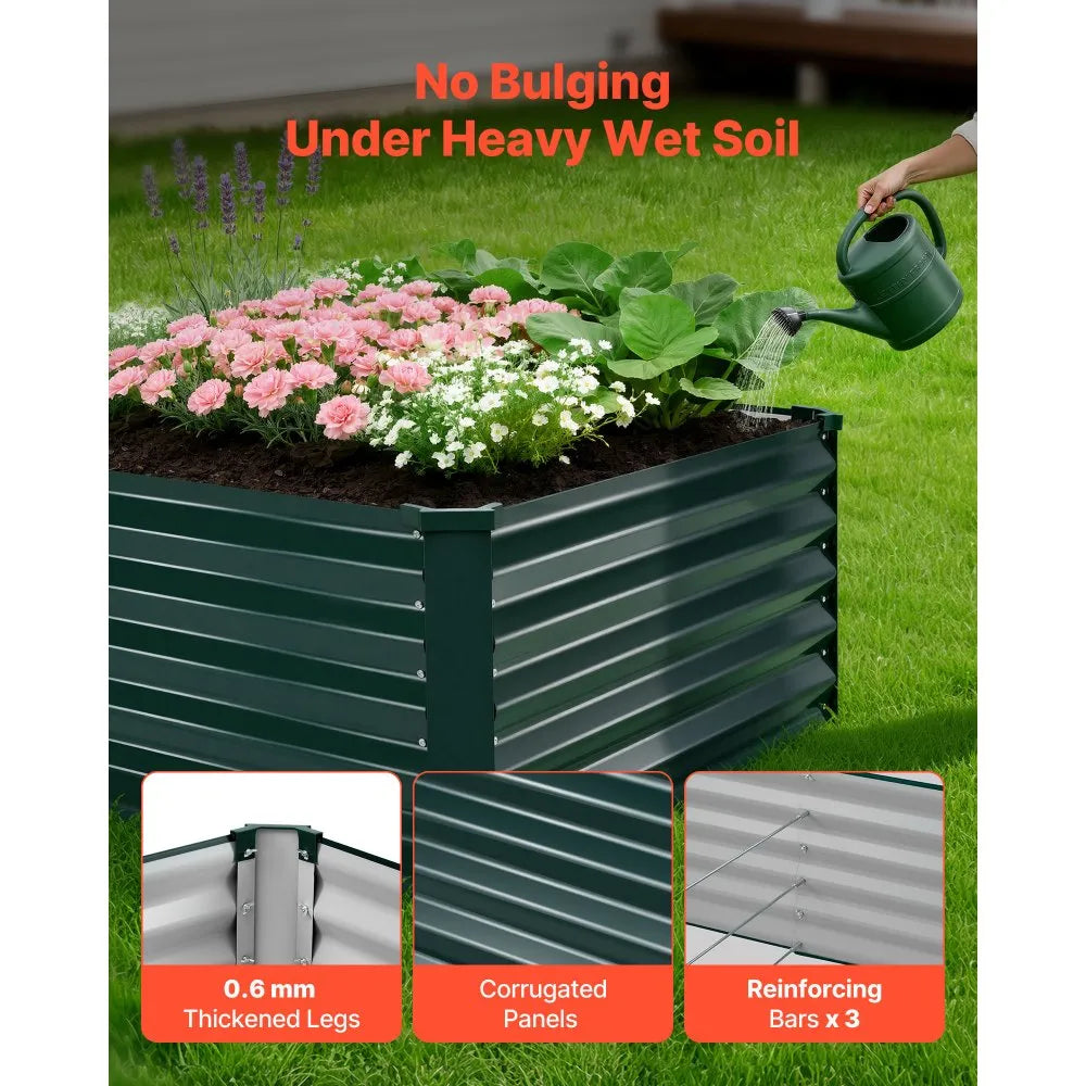 VEVOR Galvanized Raised Garden Bed, 6.67 x 3.35 x 1.51 ft, Rectangular Metal Planter Box Kit Outdoor, Rustproof Elevated Planting Box with Gloves, Alu-Zinc, for Growing Flowers Vegetables, Dark Green
