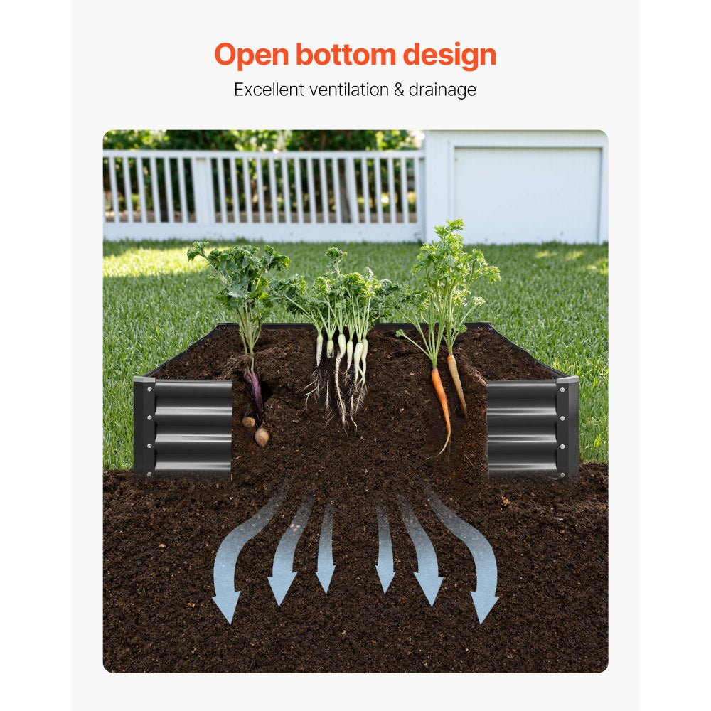 VEVOR Metal Raised Garden Bed, 8 x 4 x 1 ft Outdoor Galvalume Planter Garden Box, Open Bottom Design, Large Planter Raised Bed for Growing Vegetables, Flowers, Herbs, and Succulents, Dark Gray