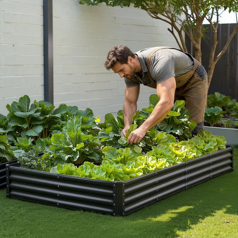 VEVOR Metal Raised Garden Bed, 8 x 4 x 1 ft Outdoor Galvalume Planter Garden Box, Open Bottom Design, Large Planter Raised Bed for Growing Vegetables, Flowers, Herbs, and Succulents, Dark Gray