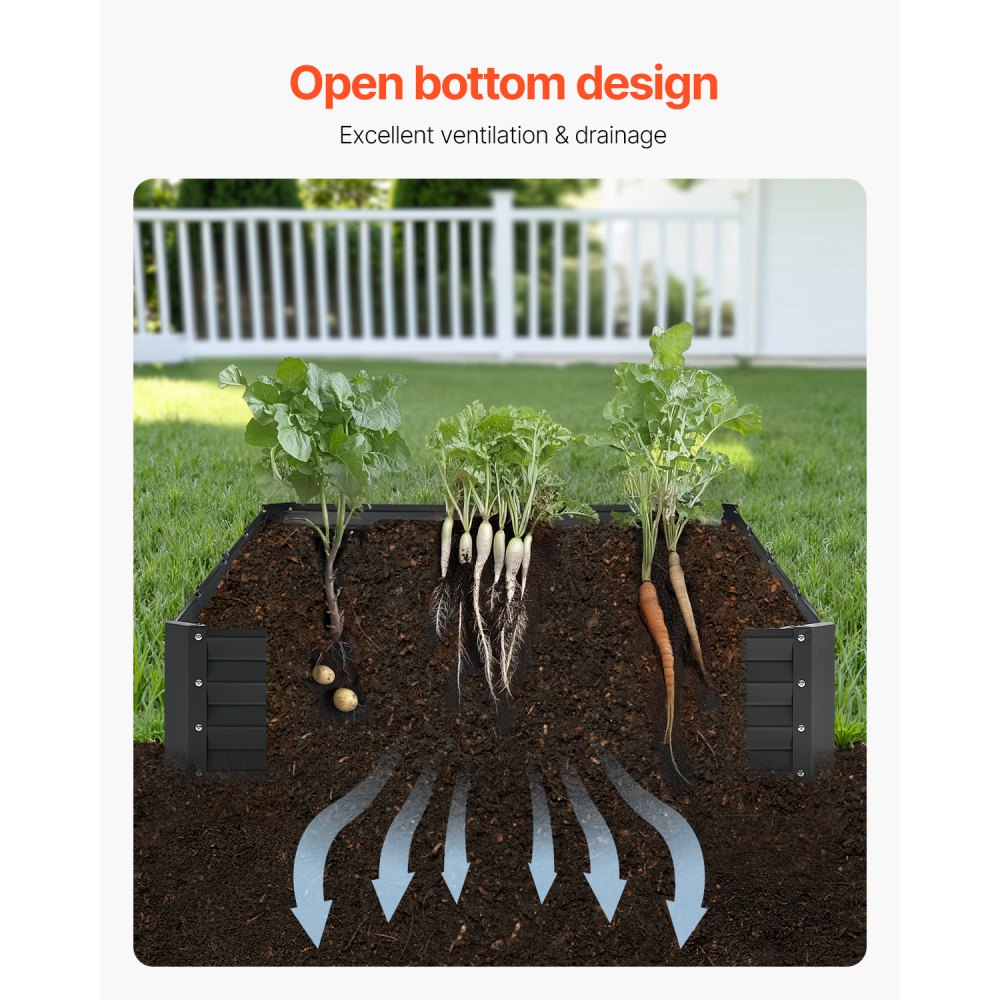 VEVOR Metal Raised Garden Bed, 8 x 4 x 1 ft Outdoor Galvanized Planter Box, with Open Bottom, Large Planter Raised Bed for Gardening Vegetables, Flowers, Herbs, and Succulent Plants, Dark Gray