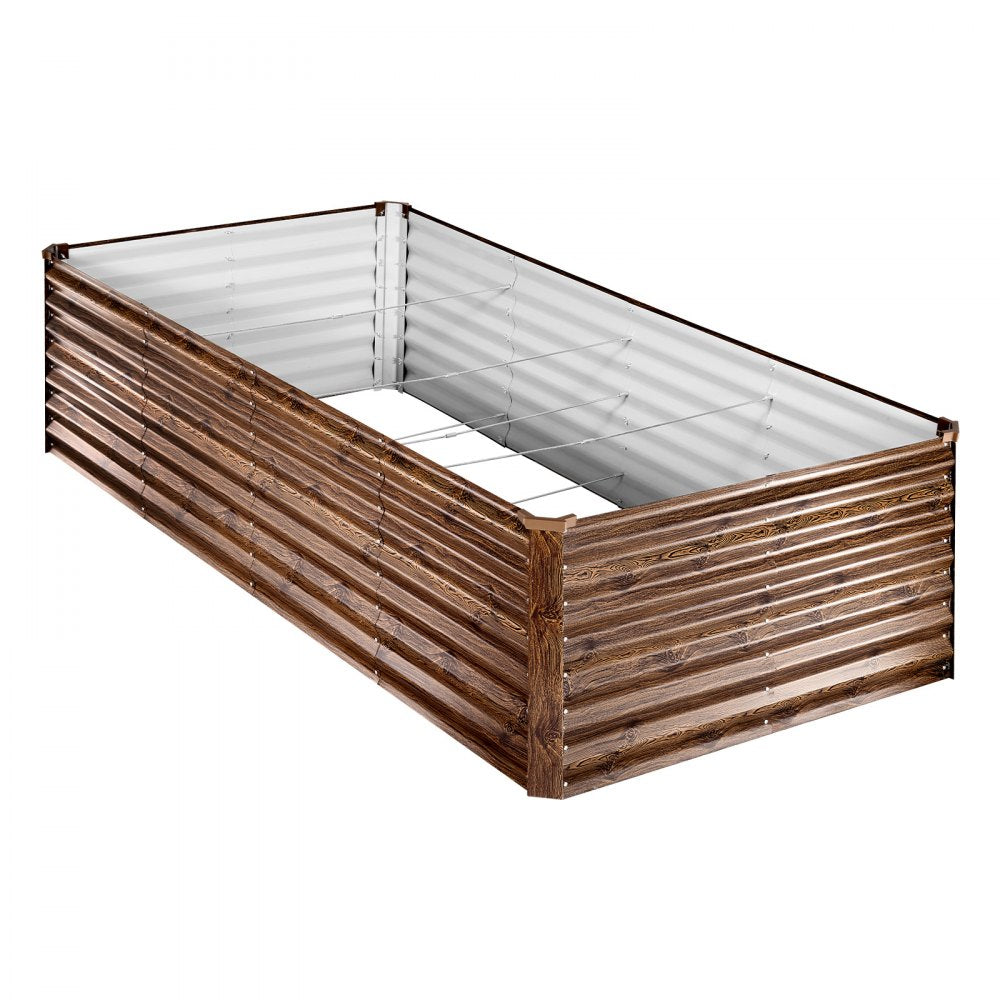 VEVOR Galvanized Raised Garden Bed, 8 x 4 x 2 ft, Rectangular Metal Planter Box Kit Outdoor, Bottomless Elevated Planting Box with Gloves, Alu-Zinc, for Growing Flowers Vegetables, Deep Wood Grain