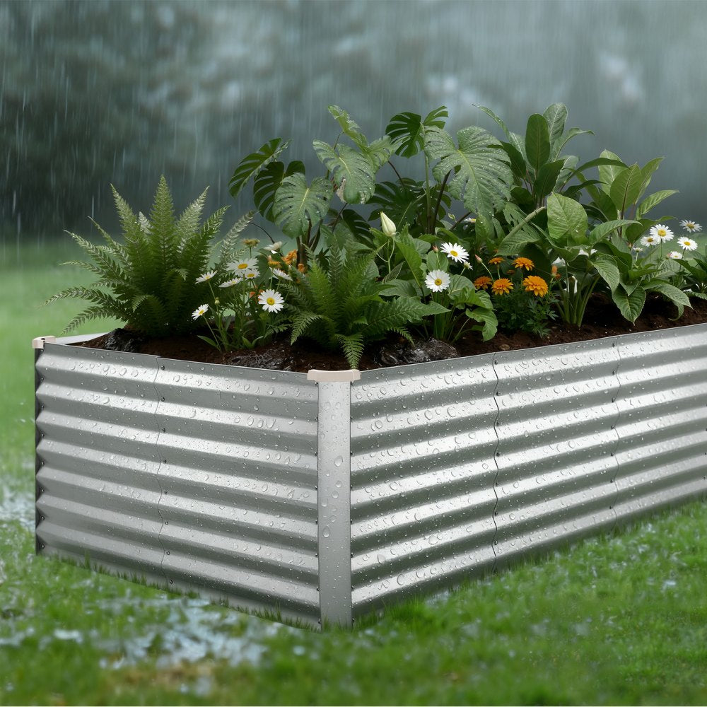 VEVOR Galvanized Raised Garden Bed, 8 x 4 x 2 ft, Rectangular Metal Planter Box Kit Outdoor, Bottomless Elevated Planting Box with Gloves, Rustproof Alu-Zinc, for Growing Flowers Vegetables, Silver