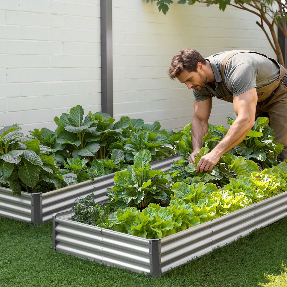 VEVOR Metal Raised Garden Bed, 12 x 4 x 1 ft Outdoor Galvalume Planter Garden Box, Open Bottom Design, Large Planter Raised Bed for Growing Vegetables, Flowers, and Succulents, Galvanized Color
