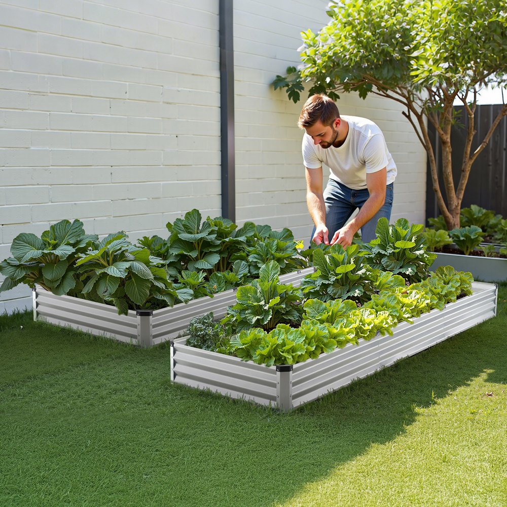 VEVOR Metal Raised Garden Bed, 12 x 4 x 1 ft Outdoor Galvanized Planter Box, with Open Bottom, Large Planter Raised Bed for Gardening Vegetables, Flowers, Herbs, and Succulent Plants, Silver