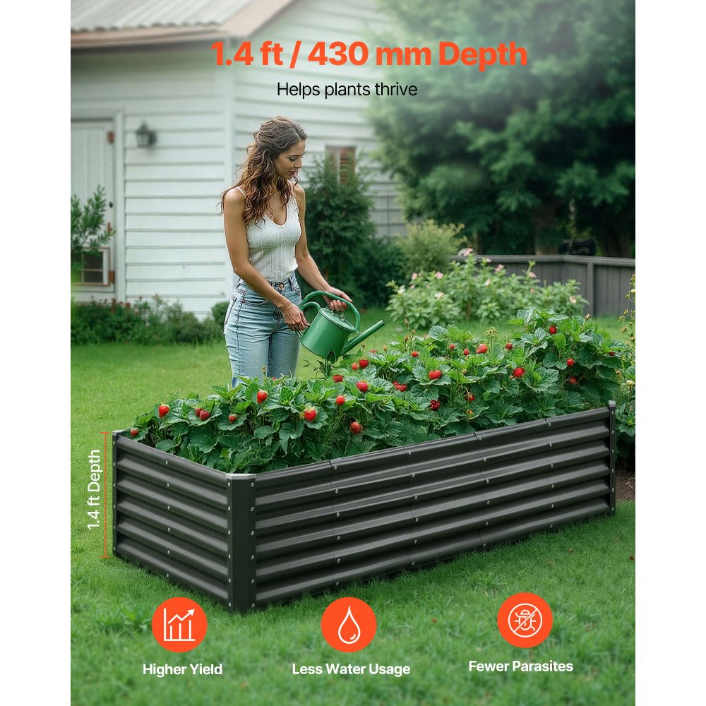 VEVOR Metal Raised Garden Bed, 6 x 3 x 1.4 ft Outdoor Galvanized Planter Garden Box, Open Bottom Design, Large Planter Raised Bed for Growing Vegetables, Flowers, Herbs, and Succulents, Dark Gray