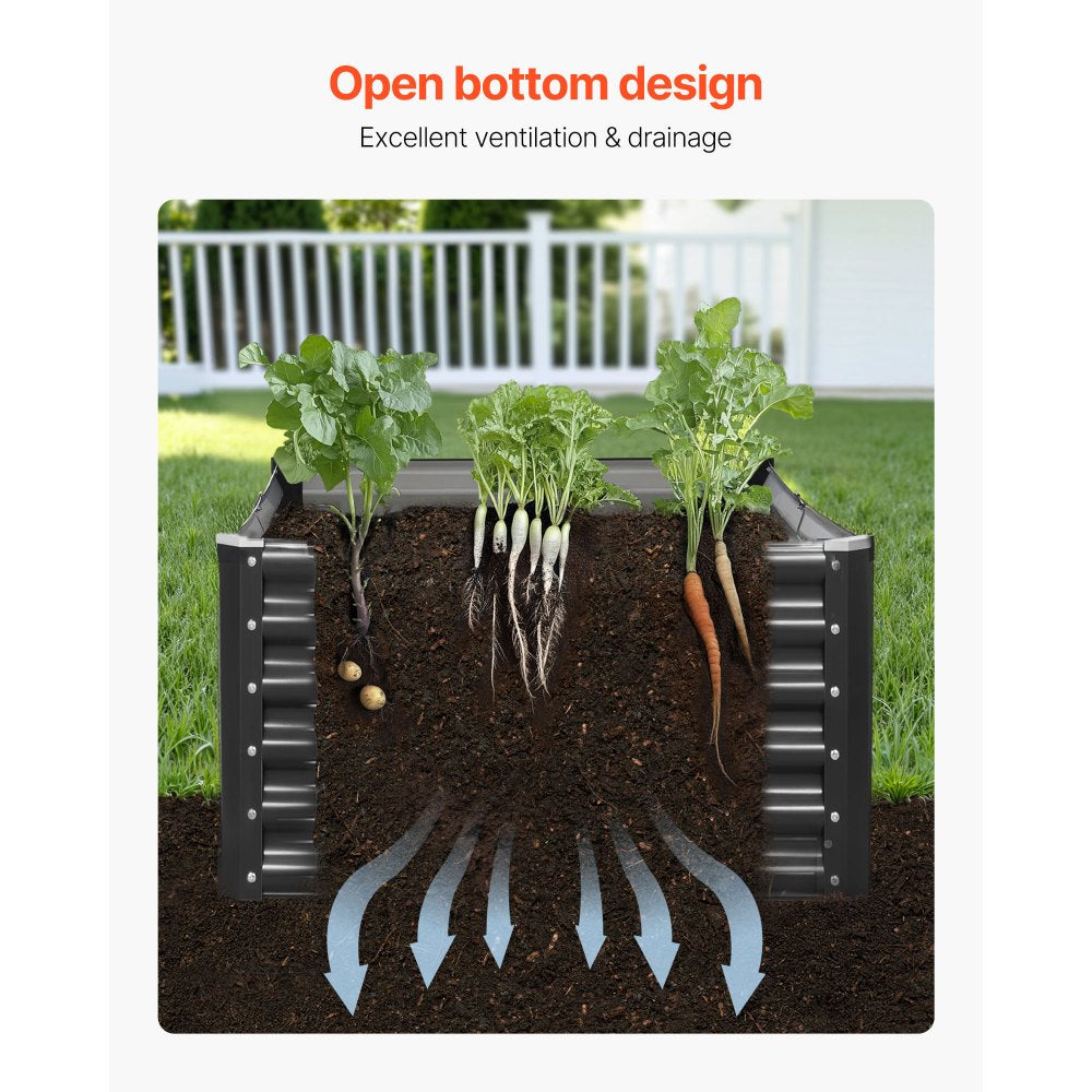 VEVOR Metal Raised Garden Bed, 6 x 3 x 1.4 ft Outdoor Galvanized Planter Garden Box, Open Bottom Design, Large Planter Raised Bed for Growing Vegetables, Flowers, Herbs, and Succulents, Dark Gray