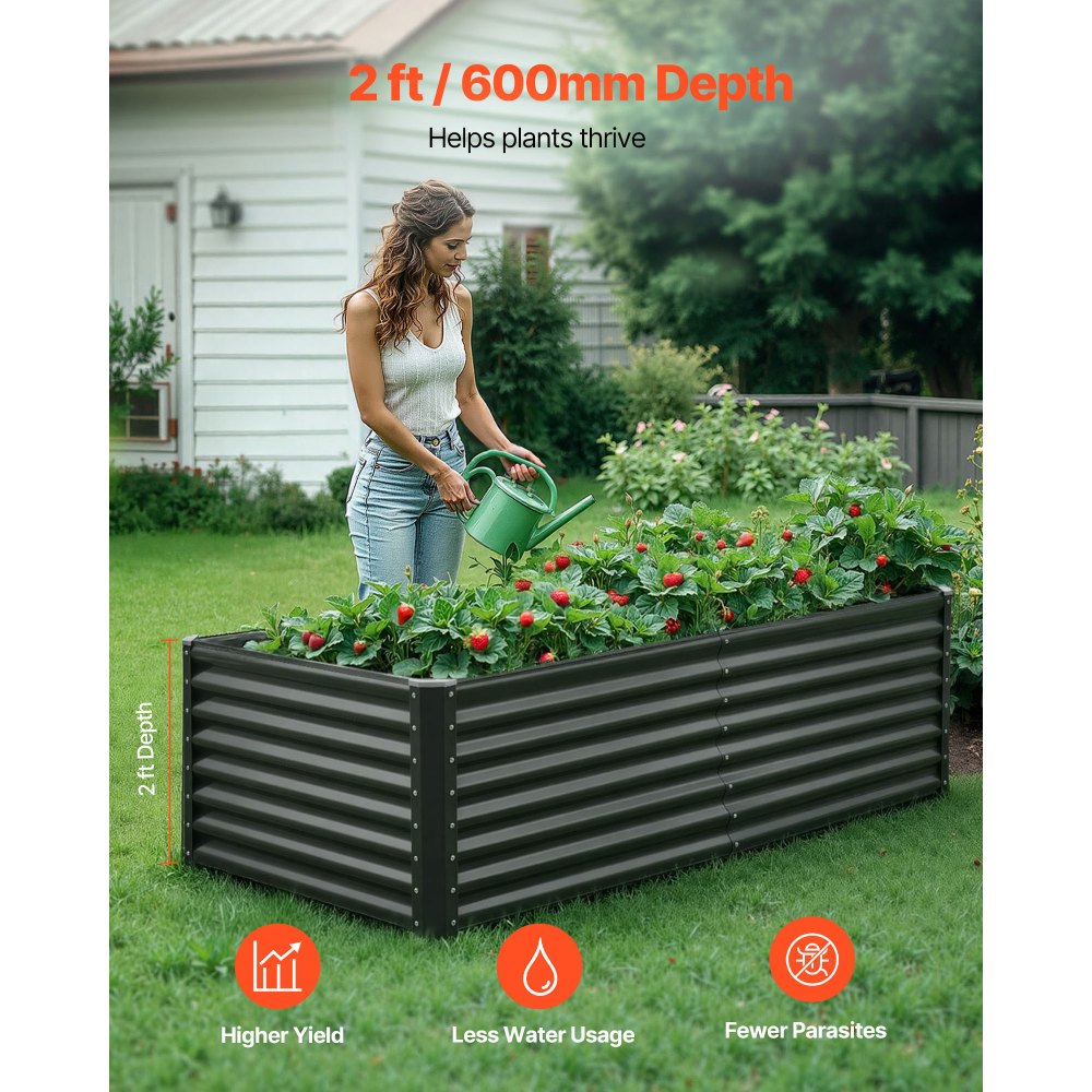 VEVOR Metal Raised Garden Bed, 6 x 3 x 2 ft Outdoor Galvanized Planter Garden Box, Open Bottom Design, Large Planter Raised Bed for Growing Vegetables, Flowers, Herbs, and Succulents, Dark Gray