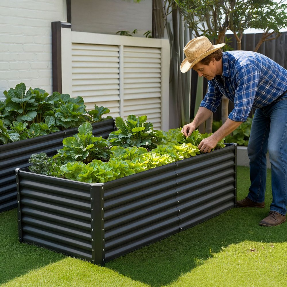 VEVOR Metal Raised Garden Bed, 6 x 3 x 2 ft Outdoor Galvanized Planter Garden Box, Open Bottom Design, Large Planter Raised Bed for Growing Vegetables, Flowers, Herbs, and Succulents, Dark Gray