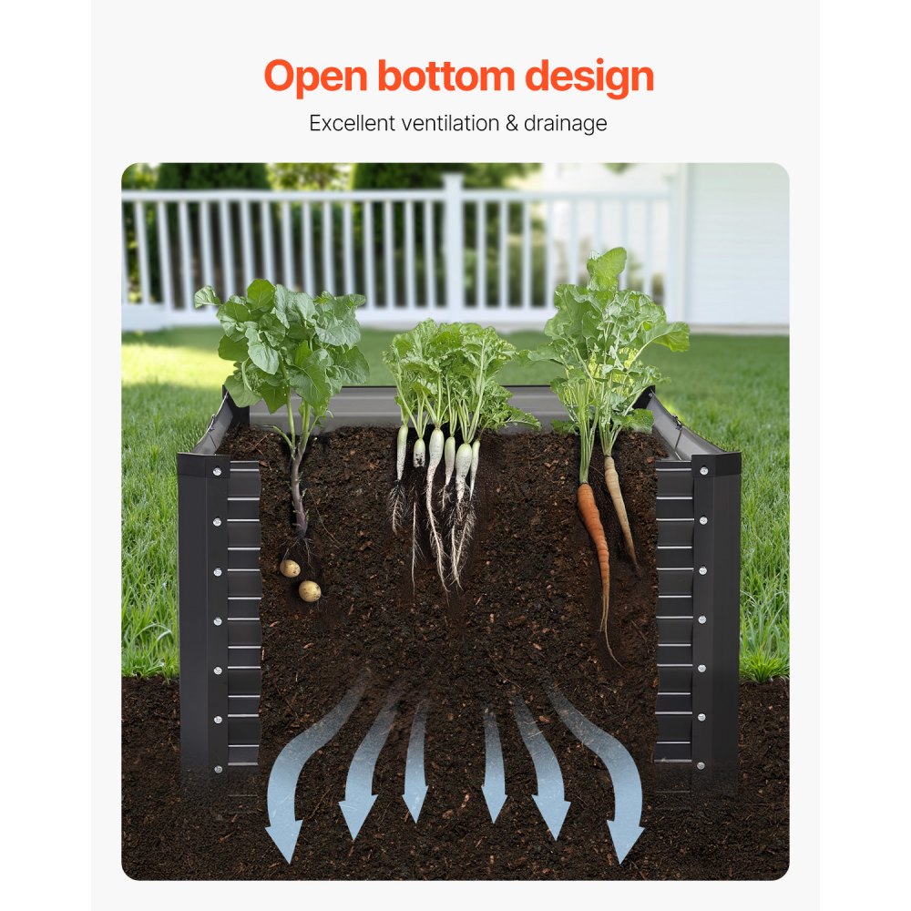 VEVOR Metal Raised Garden Bed, 6 x 3 x 2 ft Outdoor Galvanized Planter Box, with Open Bottom, Large Planter Raised Bed for Gardening Vegetables, Flowers, Herbs, and Succulent Plants, Dark Gray