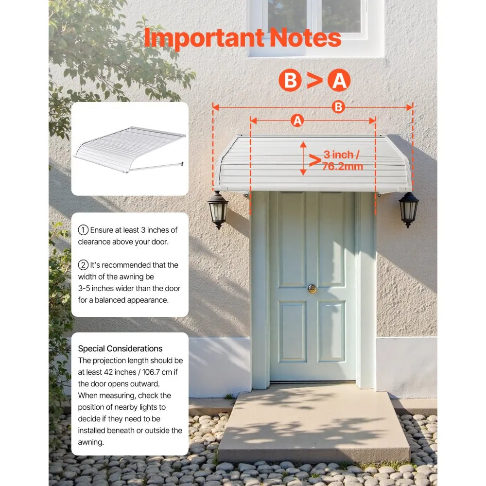 VEVOR Aluminum Awning 40 x 42 in, Durable Window Awning Door Canopy, Lightweight and Stable Aluminum Exterior Awnings Rain Snow Sunlight Protection for Door Entrance Windows Patio Porch