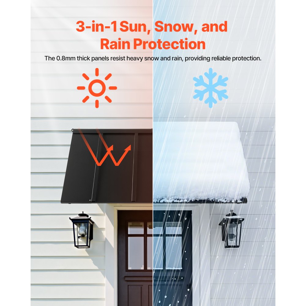 VEVOR Fixed Metal Awning 56 x 24 in, Window Awning Door Canopy, Stable Triangle Steel Frame Awnings for Doors Exterior Rain, and Snow Sunlight Protection for Door Entrance, Windows, Porches, Balconies