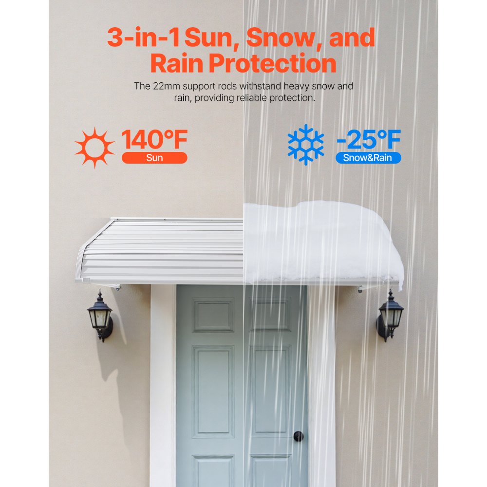 VEVOR Aluminum Awning 60 x 42 in, Durable Window Awning Door Canopy, Lightweight and Stable Aluminum Awnings for Doors Exterior Rain Snow Sunlight Protection for Door Entrance Windows Patio Porch