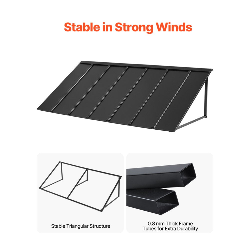 VEVOR Fixed Metal Awning 80 x 36 in, Window Awning Door Canopy, Stable Triangle Steel Frame Exterior Awnings Rain, and Snow Sunlight Protection for Door Entrance, Windows, Porches, Balconies