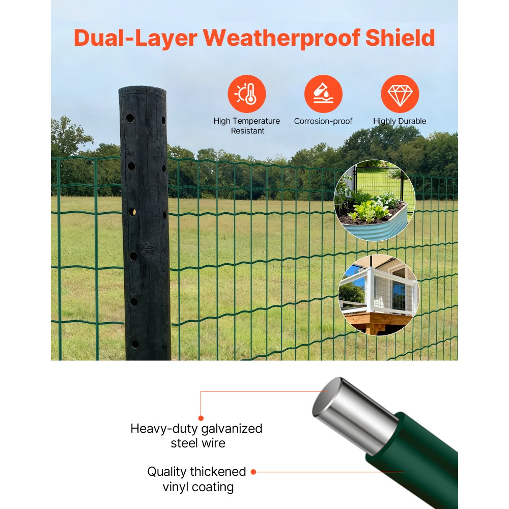 VEVOR Farm Fence, 47 x 984 in, 2 x 4 in Mesh 2.1mm Galvanized Steel Wire Fencing for Cattle, Hog & Sheep, Heavy Duty Vinyl Coated Livestock Fence for Animal Enclosures, Cage Wire, Garden Fences, Green