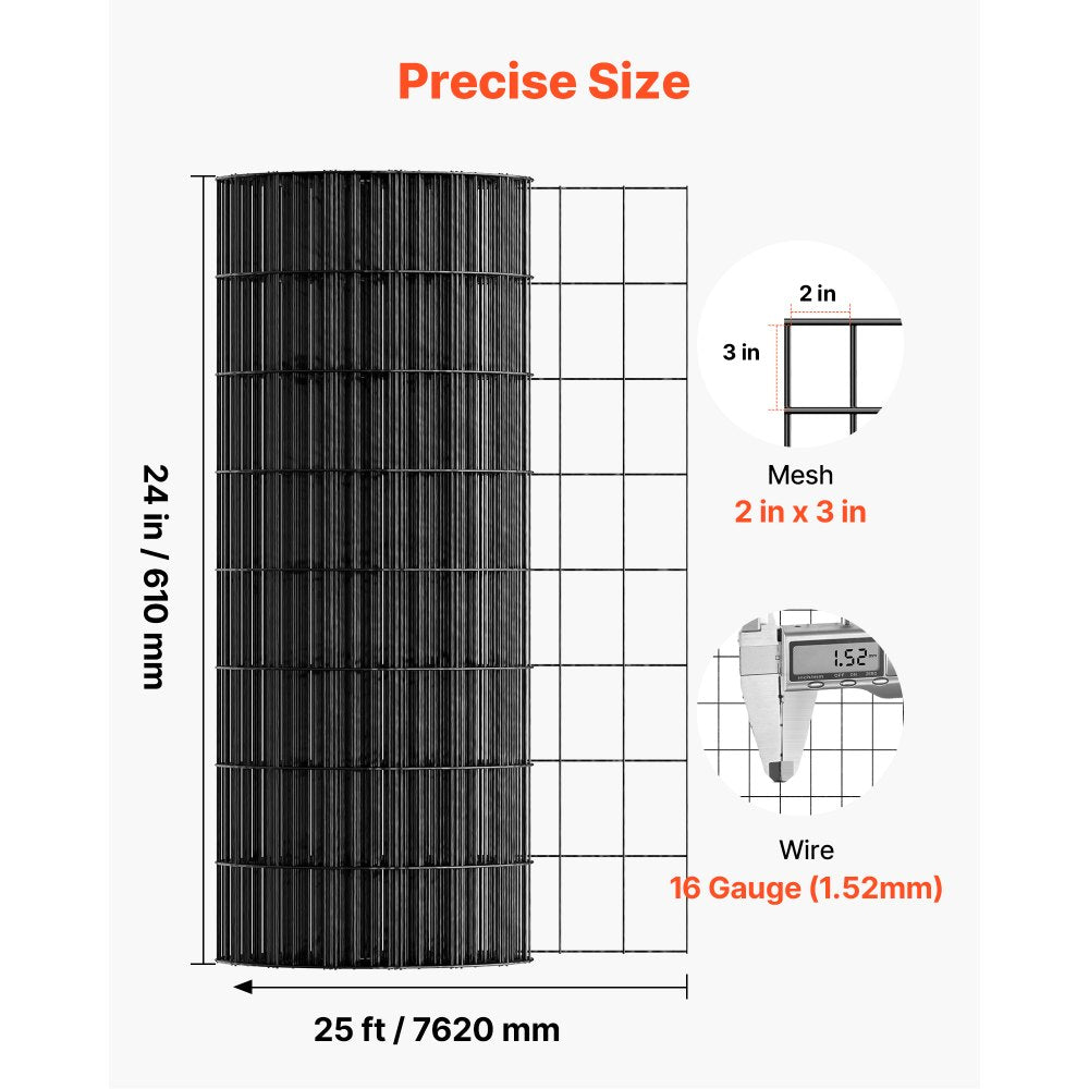 VEVOR Hardware Cloth 24 in x 25 ft, 2 x 3 in Mesh 16 Gauge Galvanized Wire Mesh Roll, Weather-Resistant Vinyl Coated Chicken Wire Fencing, Heavy Duty Welded Garden Plant Fencing for Rabbit Cage Snake