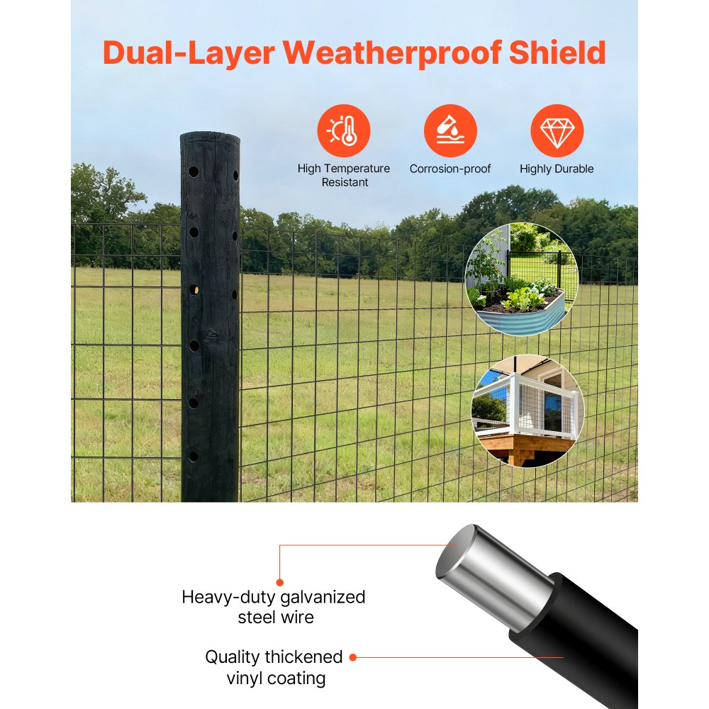 VEVOR Farm Fence,  48 in x 50 ft, 2 x 4 in Mesh 14 Gauge Galvanized Steel Wire Fencing for Cattle, Hog & Sheep , Heavy Duty Vinyl Coated Livestock Fence for Animal Enclosures, Cage Wire, Garden Fences