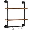 VEVOR Industrial Pipe Shelf, 2 Tier 24x7.87in, Wall-Mount Floating Rustic Wood Shelves Bracket Display Bookshelf, Storage Rack Sundries Holder for Kitchen Bedroom Bathroom Living Room, Black