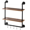 VEVOR Industrial Pipe Shelf, 2 Tier 24x7.87in, Wall-Mount Floating Rustic Wood Shelves Bracket Display Bookshelf, Storage Rack Sundries Holder for Kitchen Bedroom Bathroom Living Room, Black