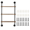 VEVOR Industrial Pipe Shelf, 3 Tier 24x7.87in, Wall-Mount Floating Rustic Wood Shelves Bracket Display Bookshelf, Storage Rack Sundries Holder for Kitchen Bedroom Bathroom Living Room, Black