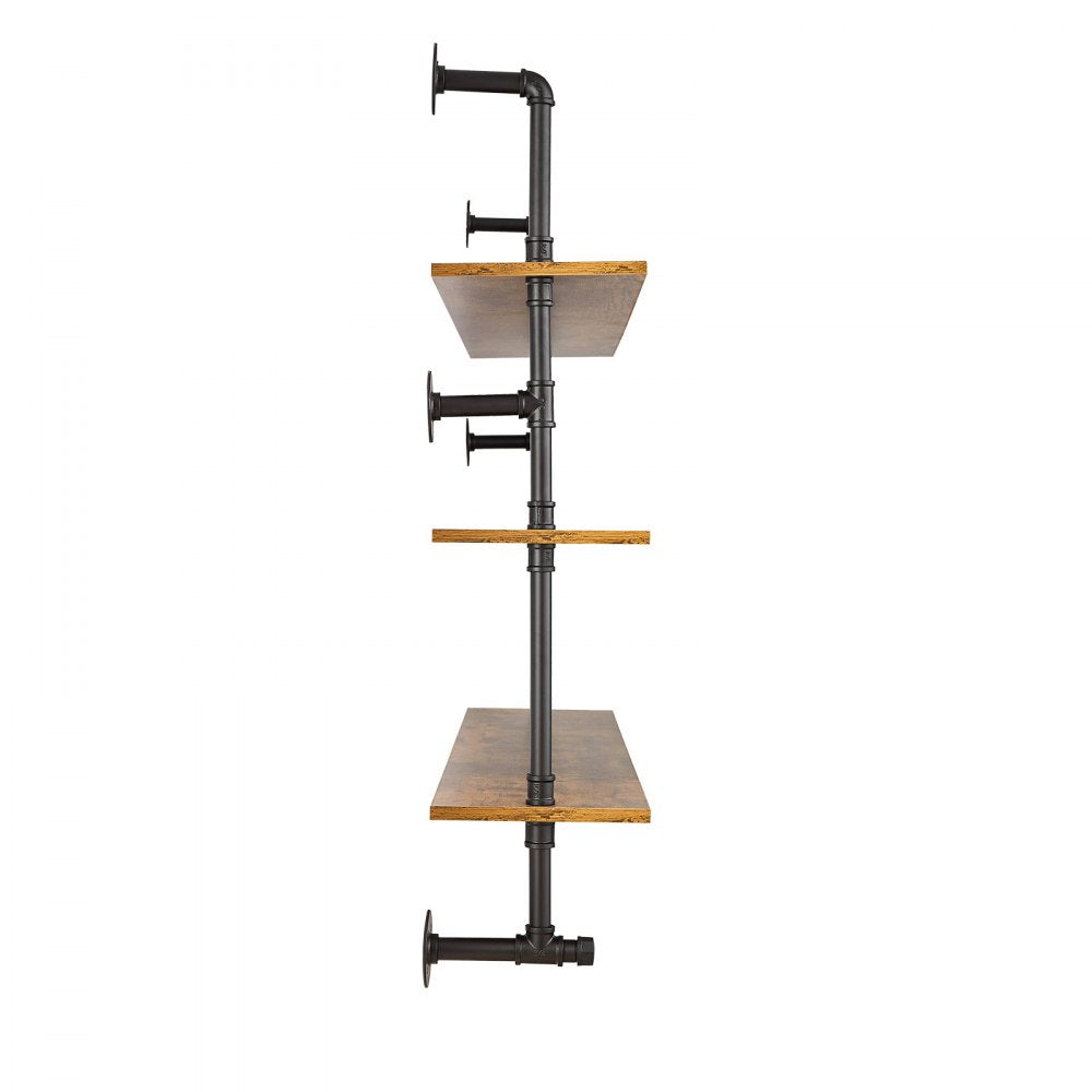 VEVOR Industrial Pipe Shelf, 3 Tier 48x9.84in, Wall-Mount Floating Rustic Wood Shelves Bracket Display Bookshelf, Storage Rack Sundries Holder for Kitchen Bedroom Bathroom Living Room, Black