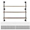 VEVOR Industrial Pipe Shelf, 3 Tier 48x9.84in, Wall-Mount Floating Rustic Wood Shelves Bracket Display Bookshelf, Storage Rack Sundries Holder for Kitchen Bedroom Bathroom Living Room, Black