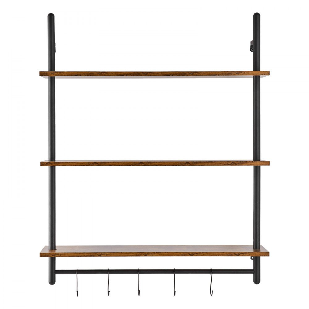 VEVOR Industrial Pipe Shelf, 3 Tier 32x9.84in, Wall-Mount Floating Rustic Wood Shelves Bracket Display Bookshelf, Storage Rack Sundries Holder for Kitchen Bedroom Bathroom Living Room, Black