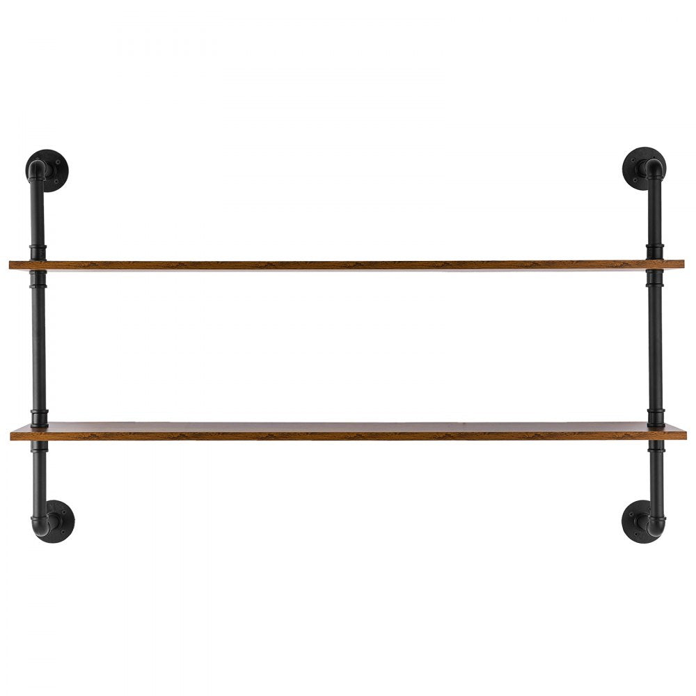 VEVOR Industrial Pipe Shelf, 2 Tier 48x 9.84in, Wall-Mount Floating Rustic Wood Shelves Bracket Display Bookshelf, Storage Rack Sundries Holder for Kitchen Bedroom Bathroom Living Room, Black