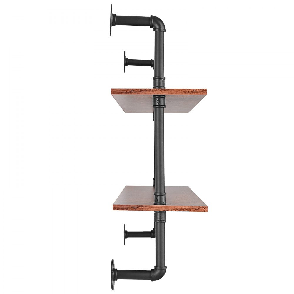 VEVOR Industrial Pipe Shelf, 2 Tier 48x 9.84in, Wall-Mount Floating Rustic Wood Shelves Bracket Display Bookshelf, Storage Rack Sundries Holder for Kitchen Bedroom Bathroom Living Room, Black