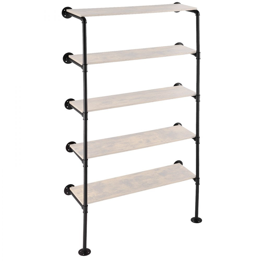 VEVOR Industrial Pipe Shelf, 5 Tier 2PCS, 11.8in Applicable Board Width Wall-Mount Floating Rustic Wood Shelves Bracket Bookshelf,Storage Holder for Kitchen Bedroom Bathroom, (Planks NOT Included)