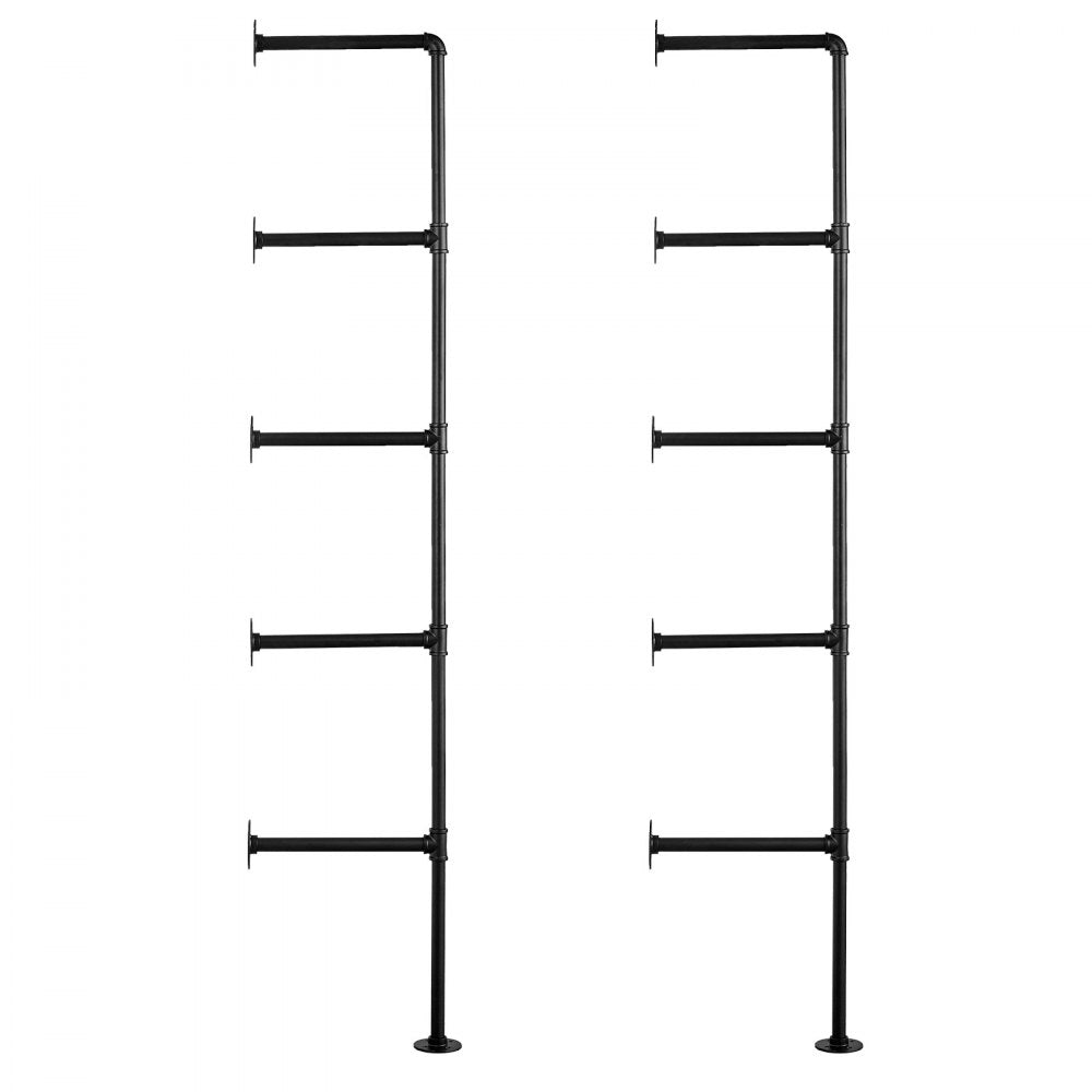 VEVOR Industrial Pipe Shelf, 5 Tier 2PCS, 9.84in Applicable Board Width Wall-Mount Floating Rustic Wood Shelves Bracket Bookshelf,Storage Holder for Kitchen Bedroom Bathroom, (Planks NOT Included)