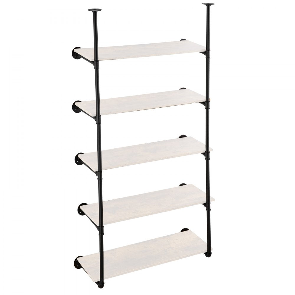 VEVOR Industrial Pipe Shelf, 5 Tier 2PCS, 9.84in Applicable Board Width Wall-Mount Floating Rustic Wood Shelves Bracket Bookshelf,Storage Holder for Kitchen Bedroom Bathroom, (Planks NOT Included)