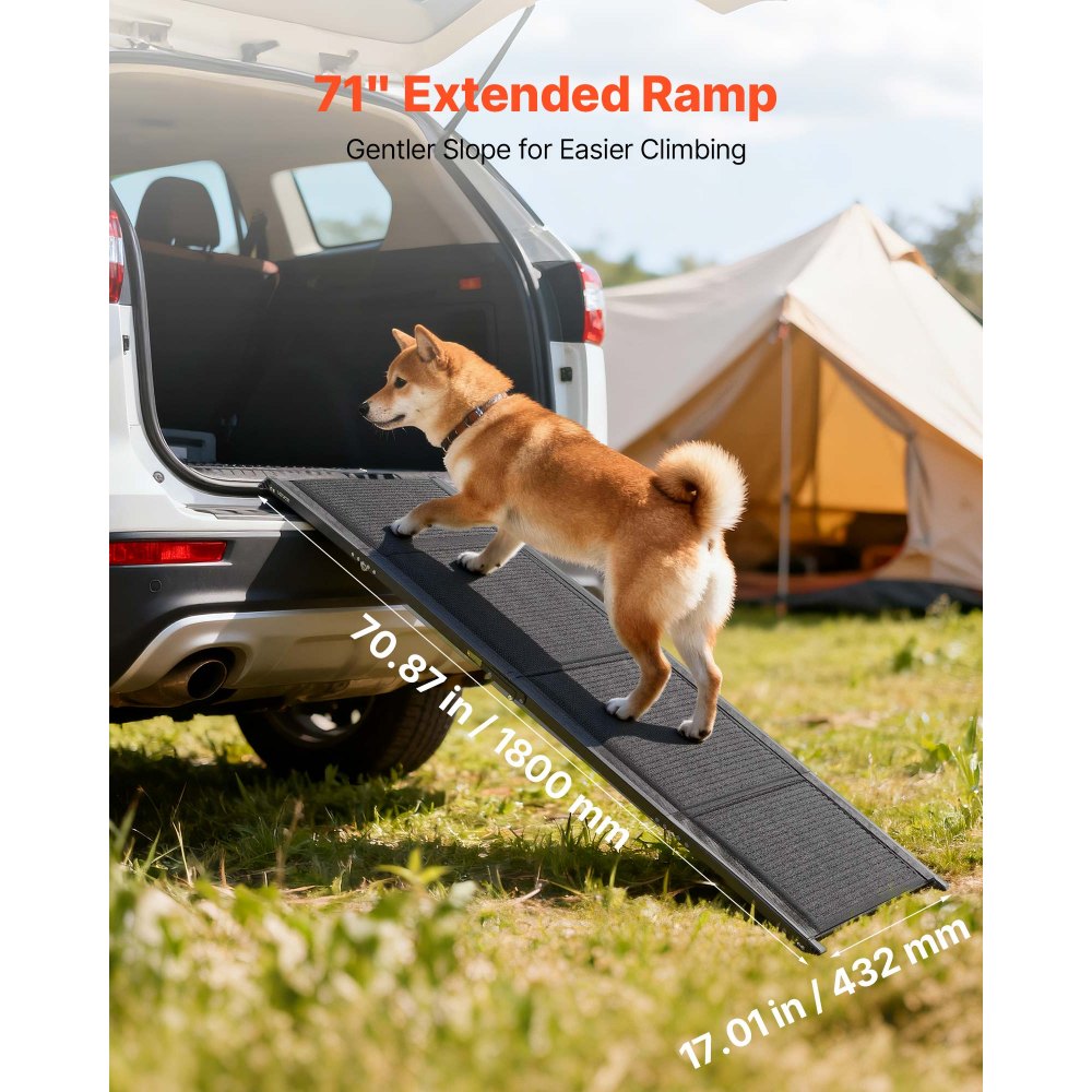 VEVOR Dog Ramp for Cars, 71" L x 17" W, Folding Pet Ramps for Medium & Large Dogs up to 250lbs, Pet Stair Ramp with Non-Slip Felt Rug Surface, Portable Outdoor Dog Car Ramps for SUV & Truck