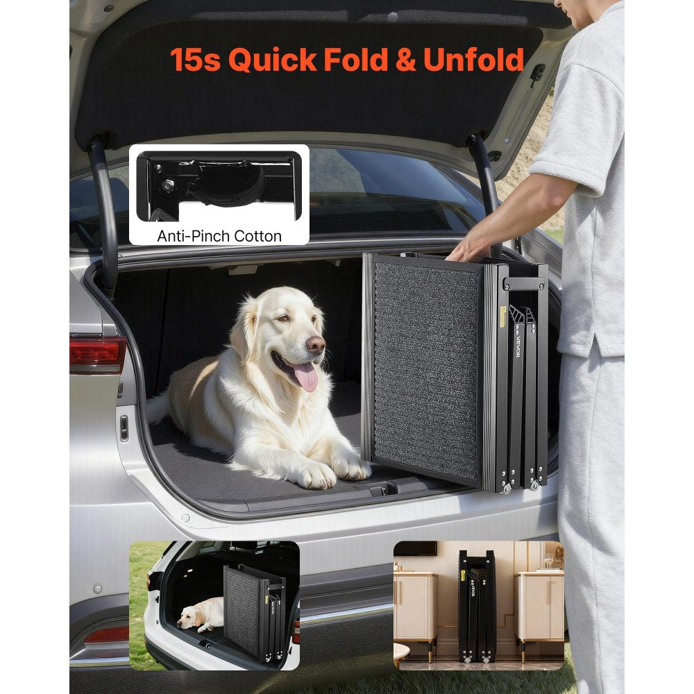 VEVOR Dog Ramp for Cars, 63" L x 17" W, Folding Pet Ramps for Medium & Large Dogs up to 250lbs, Pet Stair Ramp with Non-Slip Felt Rug Surface, Portable Outdoor Dog Car Ramps for SUV & Truck
