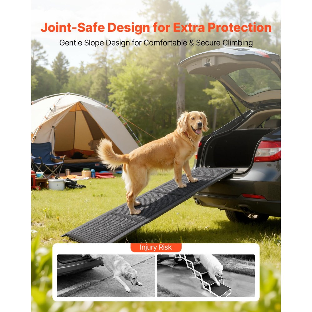 VEVOR Dog Ramp for Cars, 63" L x 17" W, Folding Pet Ramps for Medium & Large Dogs up to 250lbs, Pet Stair Ramp with Non-Slip Felt Rug Surface, Portable Outdoor Dog Car Ramps for SUV & Truck