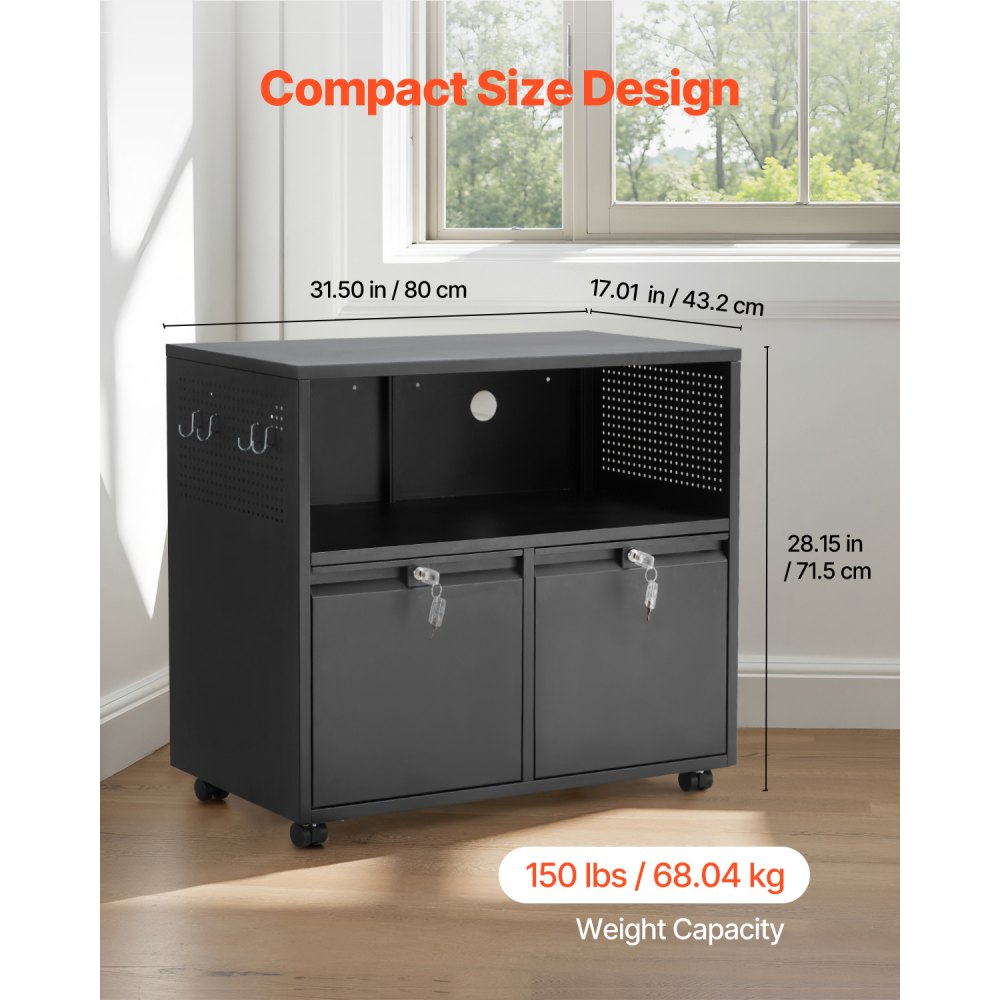 VEVOR 2 Drawers Metal File Cabinet, Lateral Filing Cabinet with Lock and Adjustable Hanging Rods, Wide Filing Storage Cabinets for Home and Office Fit Letter, A4, Legal Size File, Easy Assembly, Black