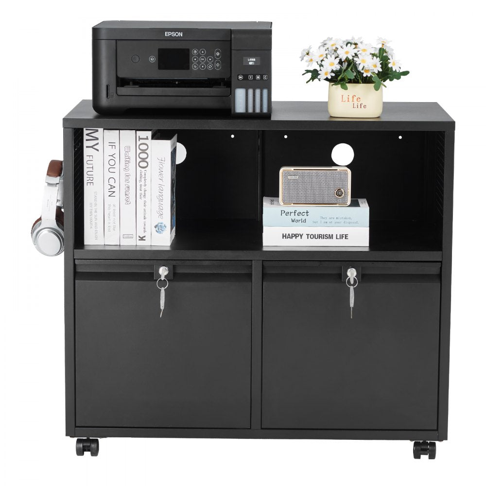VEVOR 2 Drawers Metal File Cabinet, Lateral Filing Cabinet with Lock and Adjustable Hanging Rods, Wide Filing Storage Cabinets for Home and Office Fit Letter, A4, Legal Size File, Easy Assembly, Black