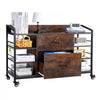 VEVOR 2 Drawers Metal File Cabinet, Lateral Filing Cabinet with Lock and 6 Open Shelves, Wooden Wide Filing Storage Cabinets with Power Strip for Letter, A4, Legal Size File, Easy Assembly, Brown