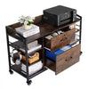 VEVOR 2 Drawers Metal File Cabinet, Lateral Filing Cabinet with Lock and 6 Open Shelves, Wooden Wide Filing Storage Cabinets with Power Strip for Letter, A4, Legal Size File, Easy Assembly, Brown