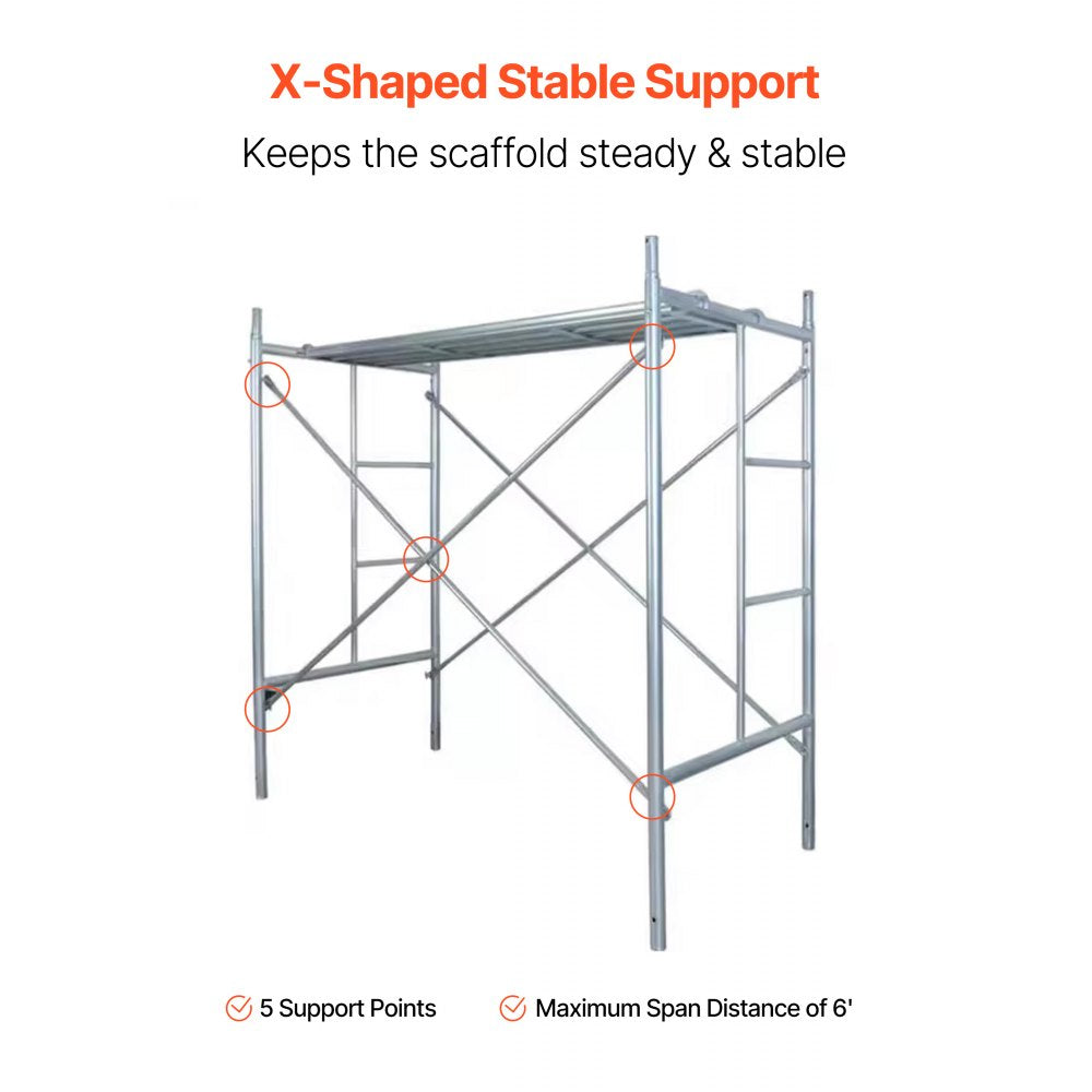 VEVOR Scaffolding Cross Brace 6x4 ft, 8-Pack Solid Carbon Steel Scaffold Cross Supports, X-Shaped Scaffolding Safety Accessory with Rust- & Corrosion-Proof Galvanized Surface (Only Cross Braces Sold)